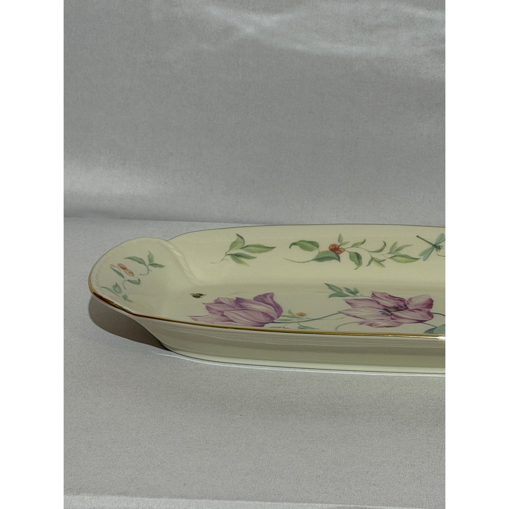 Lenox Morningside Cottage Sandwich Tray Floral Purple Tulip Gold Rim 14 3/8" - Picture 8 of 14